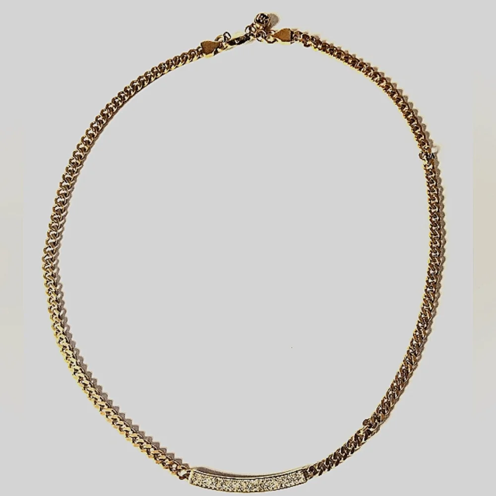 18" Michael Kors Paved Crystal Curved Bar Pendant Chain Necklace - Picture 2 of 4